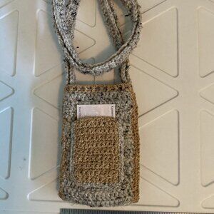 Crochet Phone Bag - Hand crafted - Beige & Gold